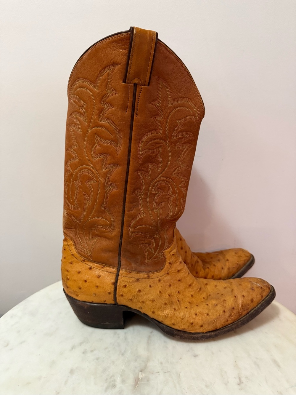 VTG Justin Full Quill Ostrich Cowboy Boots Men’s 9 D Tan Western Style 9404 - Picture 2 of 11